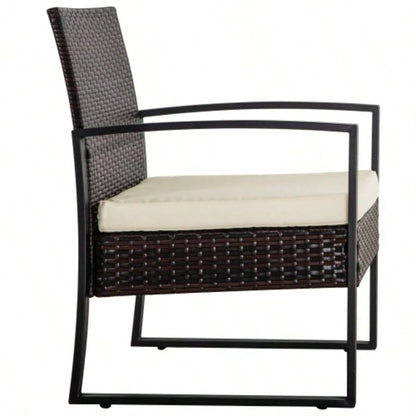 3 Piece Outdoor PE Wicker Furniture Set, Patio Brown Rattan Sectional Sofa Couch with Washable Cushions