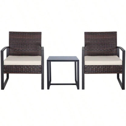 3 Piece Outdoor PE Wicker Furniture Set, Patio Brown Rattan Sectional Sofa Couch with Washable Cushions