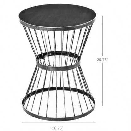 Outsunny 16 Steel Patio Side Table, Garden End Table with Design, Accent Table Outdoor and Indoor Use, Black