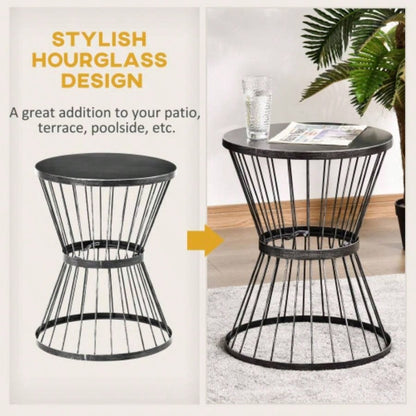 Outsunny 16 Steel Patio Side Table, Garden End Table with Design, Accent Table Outdoor and Indoor Use, Black