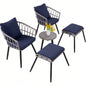5 Piece Patio Bistro Set with Ottoman, Outdoor Wicker Apartment Balcony Furniture Sets, Rattan Table and Chairs Set of 2 Porch Backyard Deck, Gray, Blue