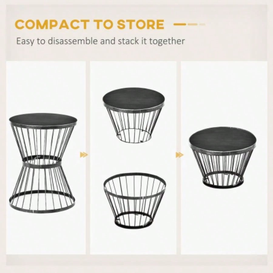 Outsunny 16 Steel Patio Side Table, Garden End Table with Design, Accent Table Outdoor and Indoor Use, Black