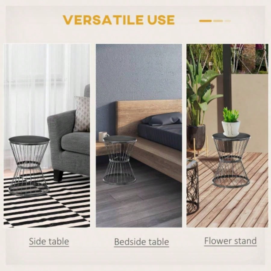 Outsunny 16 Steel Patio Side Table, Garden End Table with Design, Accent Table Outdoor and Indoor Use, Black