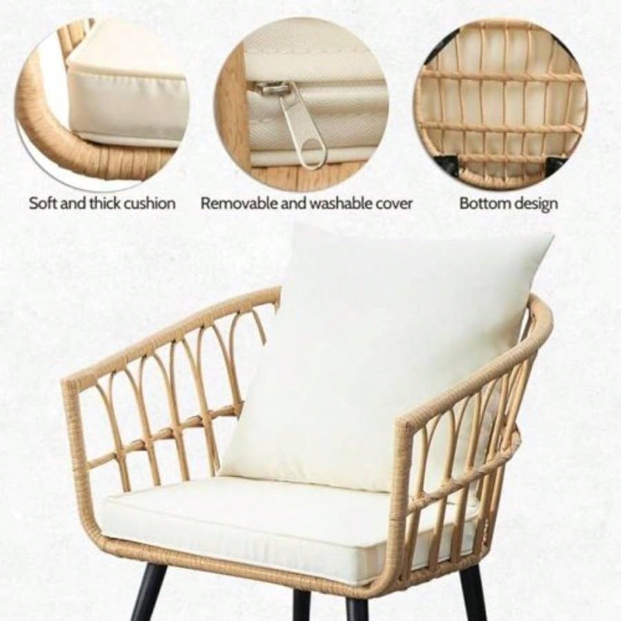 3 Piece Outdoor PE Wicker Furniture Set, Patio Yellew Rattan Sectional Sofa Couch with Washable Cushions