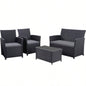 4 Piece Outdoor PE Wicker Furniture Set, Patio Black Rattan Sectional Sofa Couch with Washable Cushions