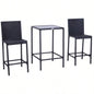 Outsunny 3pcs Rattan Bar Set with Glass Top Table, 2 Bar Stools Outdoor, Patio, Garden, Poolside, Backyard