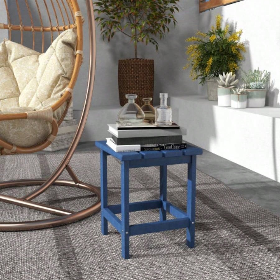 Outsunny Adirondack Side Table, Square Patio End Table, Weather Resistant 15 Outdoor HDPE Table Porch, Pool, Balcony, Blue
