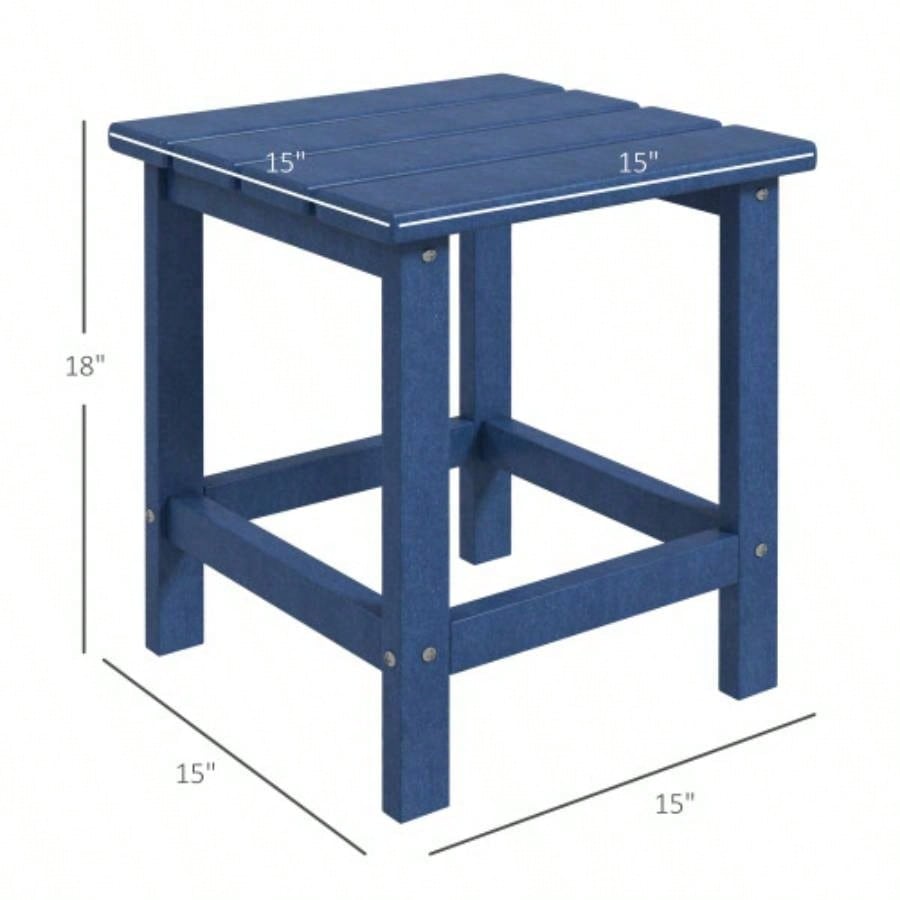 Outsunny Adirondack Side Table, Square Patio End Table, Weather Resistant 15 Outdoor HDPE Table Porch, Pool, Balcony, Blue