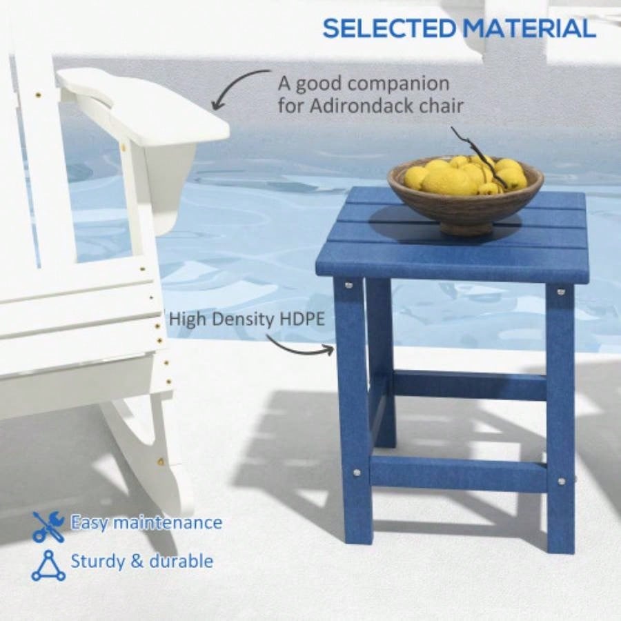 Outsunny Adirondack Side Table, Square Patio End Table, Weather Resistant 15 Outdoor HDPE Table Porch, Pool, Balcony, Blue