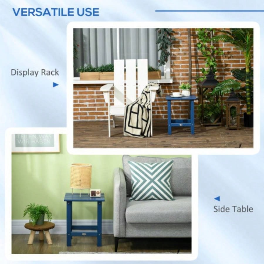 Outsunny Adirondack Side Table, Square Patio End Table, Weather Resistant 15 Outdoor HDPE Table Porch, Pool, Balcony, Blue