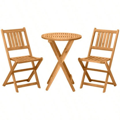 Outsunny 3 - Piece Acacia Wood Bistro Set, Folding Patio Furniture with 2 Folding Chairs and Round Coffee Table, Teak, Slatted, Backyard, Balcony, Deck, Natural