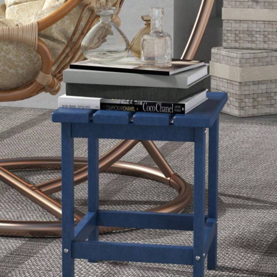 Outsunny Adirondack Side Table, Square Patio End Table, Weather Resistant 15 Outdoor HDPE Table Porch, Pool, Balcony, Blue