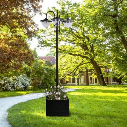 Outsunny 74.5 3 - Lamp Post Street Light with Planter, Automatic - on, 6 Hour Outdoor Ready LED Lighting, Black