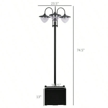 Outsunny 74.5 3 - Lamp Post Street Light with Planter, Automatic - on, 6 Hour Outdoor Ready LED Lighting, Black