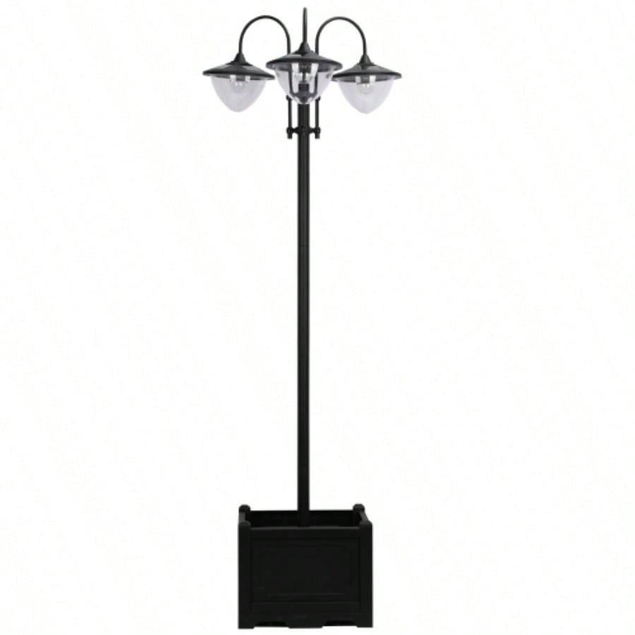 Outsunny 74.5 3 - Lamp Post Street Light with Planter, Automatic - on, 6 Hour Outdoor Ready LED Lighting, Black