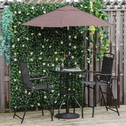 Outsunny 4 Piece Outdoor Patio Dining Furniture Set, 2 Folding Chairs, Adjustable Angle, Wave Textured Tempered Glass Dinner Table, Black