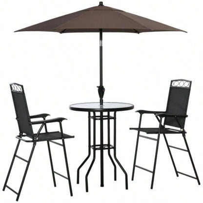 Outsunny 4 Piece Outdoor Patio Dining Furniture Set, 2 Folding Chairs, Adjustable Angle, Wave Textured Tempered Glass Dinner Table, Black