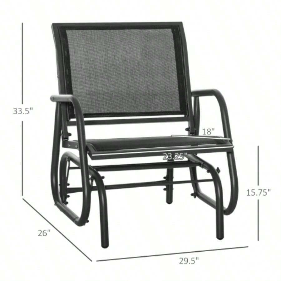 Outsunny Porch Glider Set of 2, Metal Frame Swing Glider Chairs with Breathable Mesh Fabric, Curved Armrests and Steel Frame Garden, Poolside, Backyard, Balcony, Black