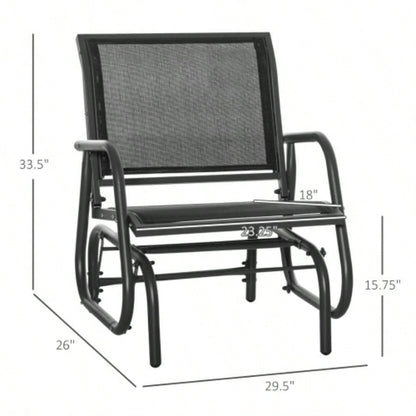 Outsunny Porch Glider Set of 2, Metal Frame Swing Glider Chairs with Breathable Mesh Fabric, Curved Armrests and Steel Frame Garden, Poolside, Backyard, Balcony, Black