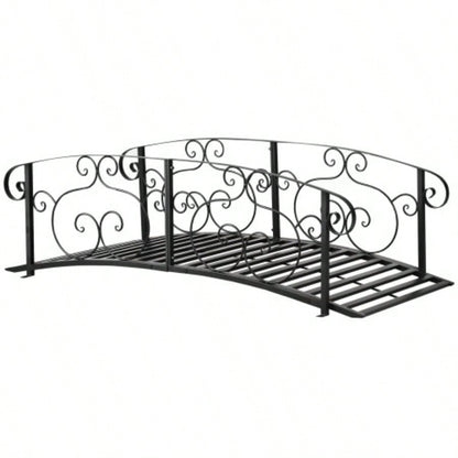Outsunny 6 Metal Arch Backyard Garden Bridge, Safety Siderails, Footbridge Backyard, Stream, Pond, Black