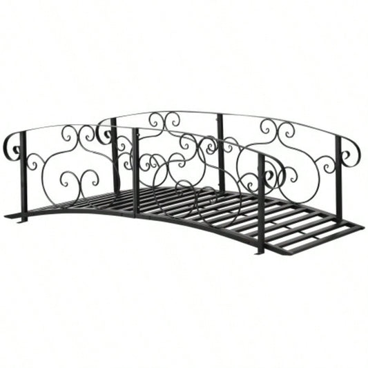 Outsunny 6 Metal Arch Backyard Garden Bridge, Safety Siderails, Footbridge Backyard, Stream, Pond, Black
