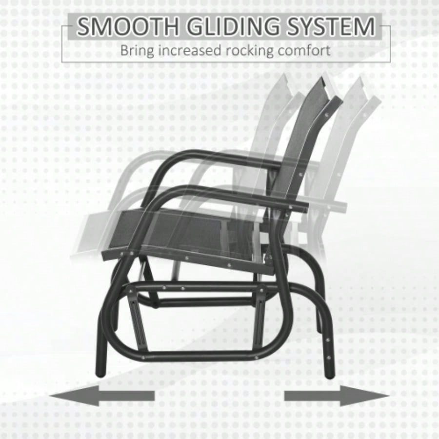 Outsunny Porch Glider Set of 2, Metal Frame Swing Glider Chairs with Breathable Mesh Fabric, Curved Armrests and Steel Frame Garden, Poolside, Backyard, Balcony, Black