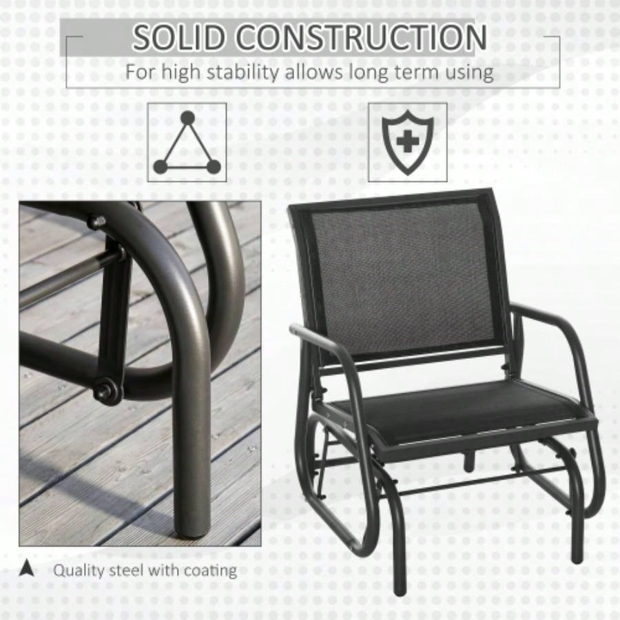 Outsunny Porch Glider Set of 2, Metal Frame Swing Glider Chairs with Breathable Mesh Fabric, Curved Armrests and Steel Frame Garden, Poolside, Backyard, Balcony, Black
