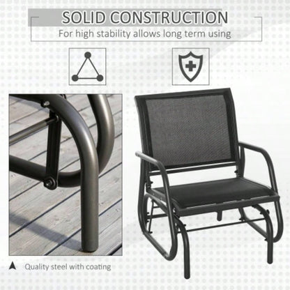 Outsunny Porch Glider Set of 2, Metal Frame Swing Glider Chairs with Breathable Mesh Fabric, Curved Armrests and Steel Frame Garden, Poolside, Backyard, Balcony, Black