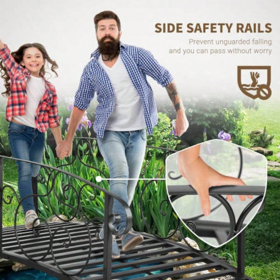 Outsunny 6 Metal Arch Backyard Garden Bridge, Safety Siderails, Footbridge Backyard, Stream, Pond, Black