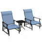 Outsunny 3 - Piece Outdoor Gliders Set Bistro Set with Steel Frame, Tempered Glass Top Table Patio, Garden, Backyard, Lawn, Light Blue