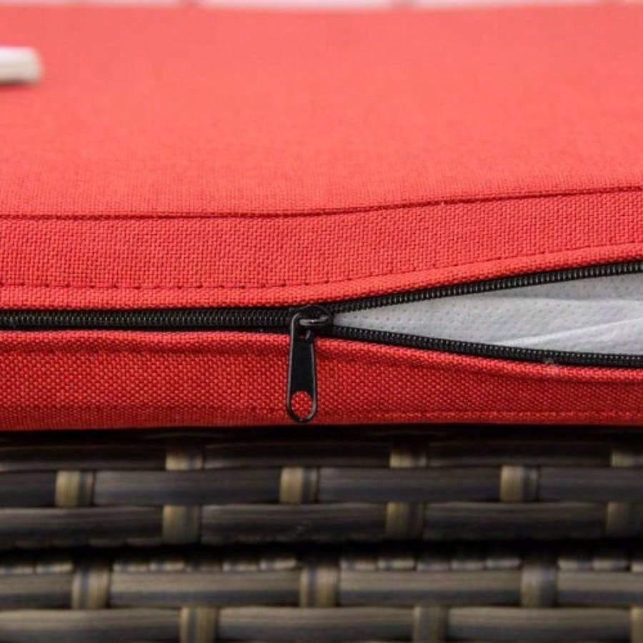 Outsunny 27 Gallon Patio Wicker Storage, Outdoor PE Rattan Patio Furniture, 2 - In - 1 Large Capacity Rectangle Garden Storage Box with Handles and Cushion, Red