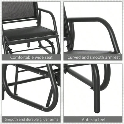 Outsunny Porch Glider Set of 2, Metal Frame Swing Glider Chairs with Breathable Mesh Fabric, Curved Armrests and Steel Frame Garden, Poolside, Backyard, Balcony, Black