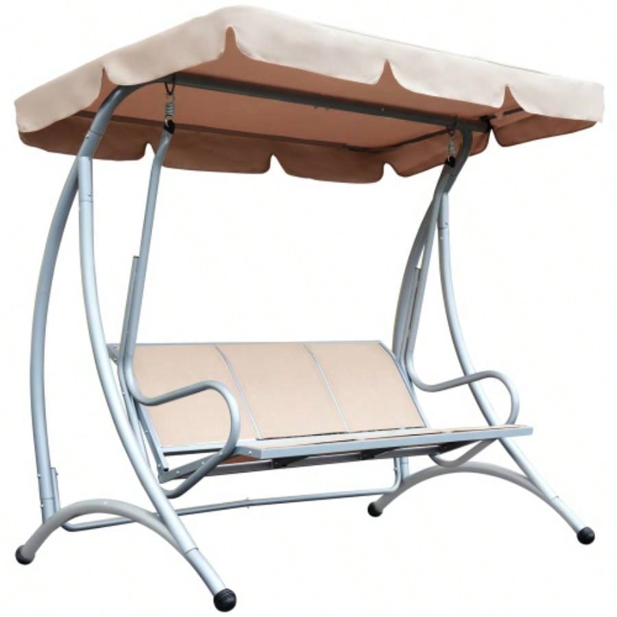 Outsunny 3 - Outdoor Porch Swing Chair, Patio Swing Glider with Adjustable Canopy, Breathable, and Steel Frame Garden, Poolside, Backyard, Beige