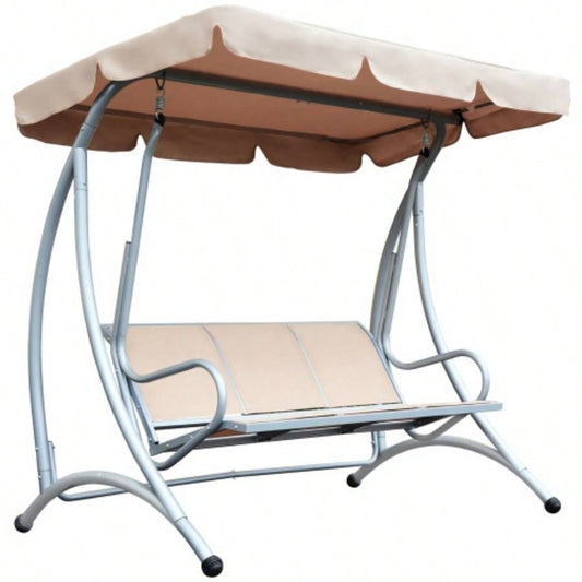 Outsunny 3 - Outdoor Porch Swing Chair, Patio Swing Glider with Adjustable Canopy, Breathable, and Steel Frame Garden, Poolside, Backyard, Beige