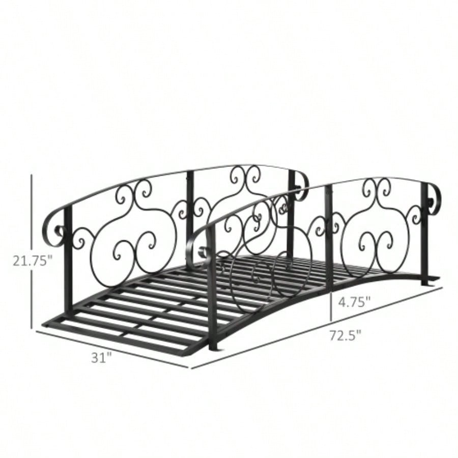 Outsunny 6 Metal Arch Backyard Garden Bridge, Safety Siderails, Footbridge Backyard, Stream, Pond, Black
