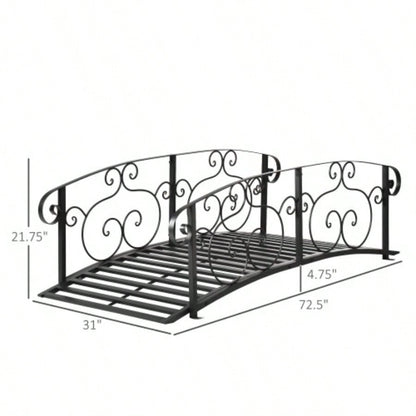 Outsunny 6 Metal Arch Backyard Garden Bridge, Safety Siderails, Footbridge Backyard, Stream, Pond, Black