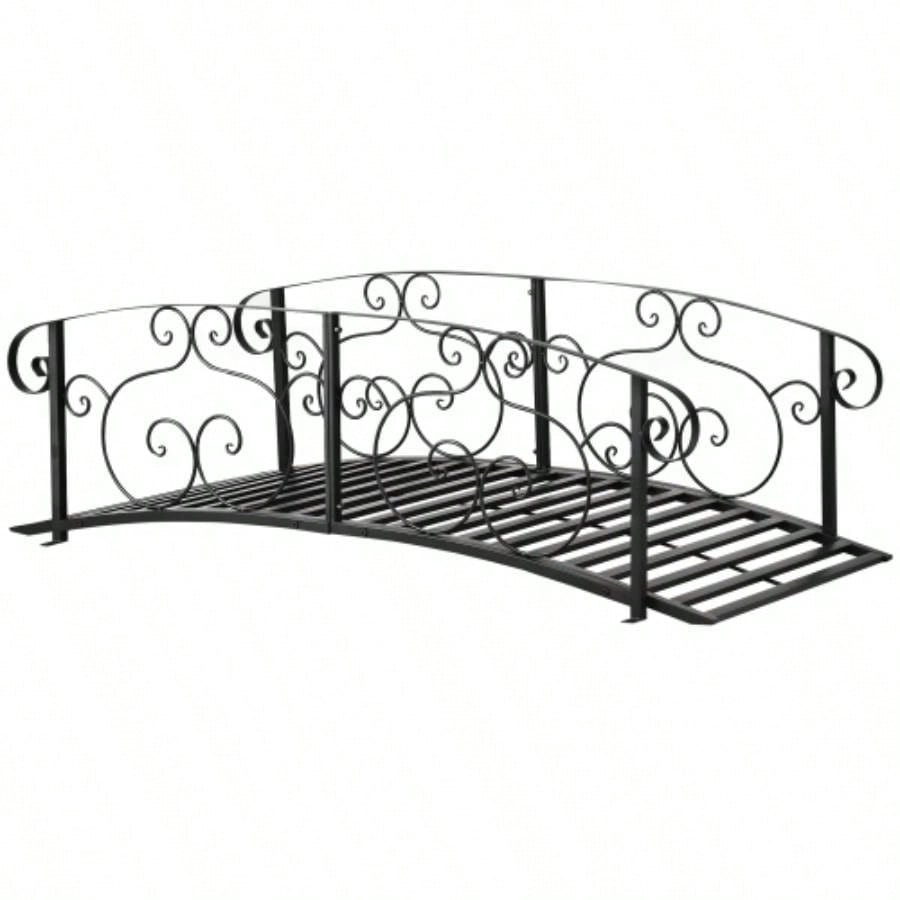 Outsunny 6 Metal Arch Backyard Garden Bridge, Safety Siderails, Footbridge Backyard, Stream, Pond, Black