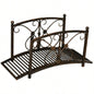 Outsunny 3.3FT Metal Arch Zen Garden Bridge with Safety Siderails, Decorative Footbridge, Delicate Floral Scrollwork Stream, Fish Pond, Brown