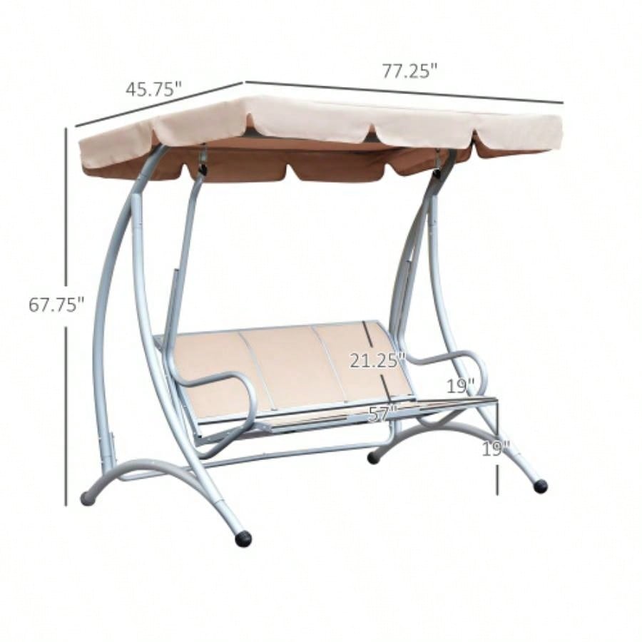 Outsunny 3 - Outdoor Porch Swing Chair, Patio Swing Glider with Adjustable Canopy, Breathable, and Steel Frame Garden, Poolside, Backyard, Beige