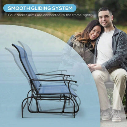 Outsunny 3 - Piece Outdoor Gliders Set Bistro Set with Steel Frame, Tempered Glass Top Table Patio, Garden, Backyard, Lawn, Light Blue