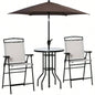 Outsunny 4 Piece Outdoor Patio Dining Furniture Set, 2 Folding Chairs, Adjustable Angle, Wave Textured Tempered Glass Dinner Table, Beige