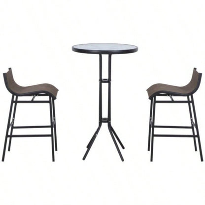 Outsunny 3 Piece Bar Height Outdoor Bistro Set 2, Round Patio Pub Table 2 Bar Chairs with Comfortable Design Strong Build, Tan