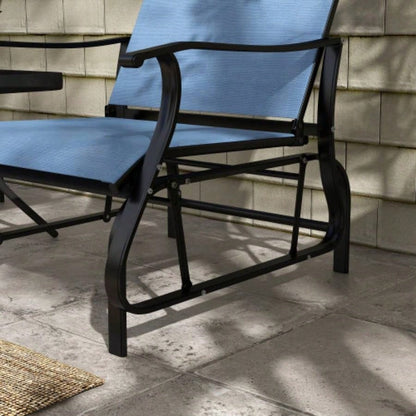 Outsunny 3 - Piece Outdoor Gliders Set Bistro Set with Steel Frame, Tempered Glass Top Table Patio, Garden, Backyard, Lawn, Light Blue