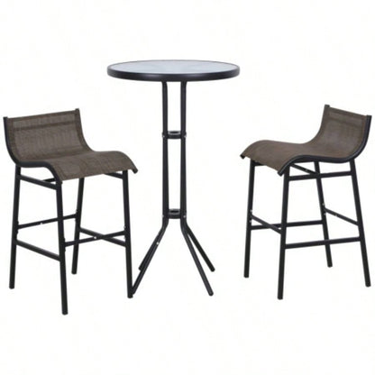 Outsunny 3 Piece Bar Height Outdoor Bistro Set 2, Round Patio Pub Table 2 Bar Chairs with Comfortable Design Strong Build, Tan