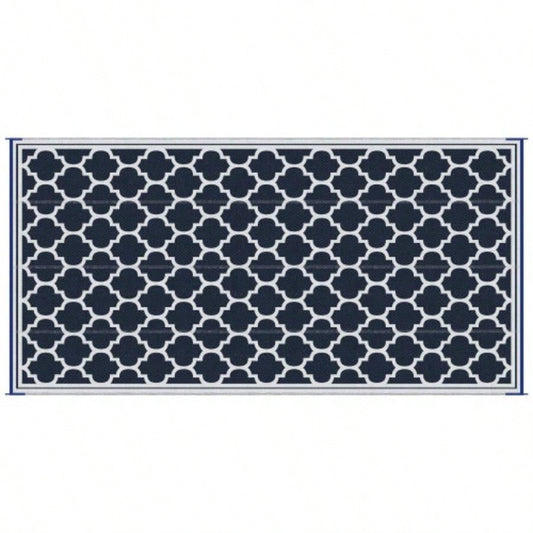 Outsunny Reversible Outdoor Rug Carpet, 9x 18 Waterproof Plastic Straw Rug, Portable RV Camping Rugs with Carry Bag, Large Floor Backyard, Deck, Picnic, Beach, Blue White