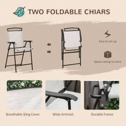 Outsunny 4 Piece Outdoor Patio Dining Furniture Set, 2 Folding Chairs, Adjustable Angle, Wave Textured Tempered Glass Dinner Table, Beige