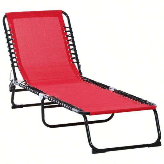Outsunny Folding Chaise Lounge Pool Chair, Patio Tanning Chair, Outdoor Lounge Chair/ 4 - Position Reclining Back, Pillow, Breathable Mesh Bungee Beach, Yard, Patio, Wine Red