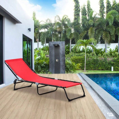 Outsunny Folding Chaise Lounge Pool Chair, Patio Tanning Chair, Outdoor Lounge Chair/ 4 - Position Reclining Back, Pillow, Breathable Mesh Bungee Beach, Yard, Patio, Wine Red