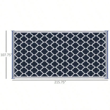 Outsunny Reversible Outdoor Rug Carpet, 9x 18 Waterproof Plastic Straw Rug, Portable RV Camping Rugs with Carry Bag, Large Floor Backyard, Deck, Picnic, Beach, Blue White
