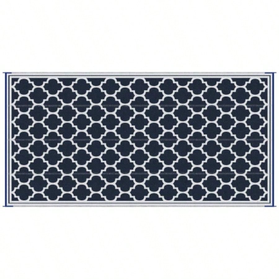 Outsunny Reversible Outdoor Rug Carpet, 9x 18 Waterproof Plastic Straw Rug, Portable RV Camping Rugs with Carry Bag, Large Floor Backyard, Deck, Picnic, Beach, Blue White